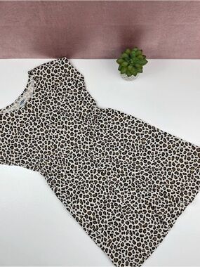 Old Navy White Brown Black Leopard Animal Print Dress Girl Size Large 10-12